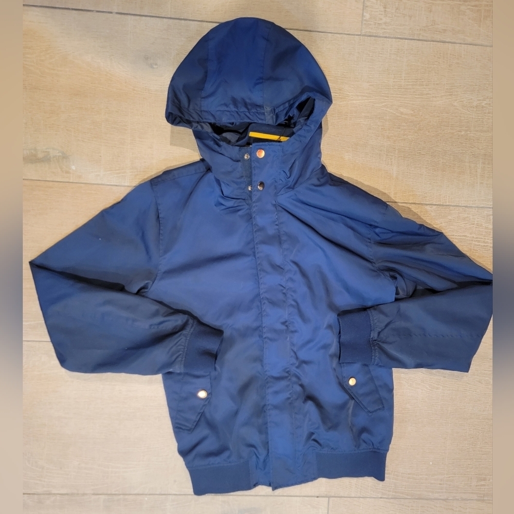 Zara Man Hooded Varsity Stripe Inside Navy Blue Bomber Jacket Size Medium - Picture 7 of 12